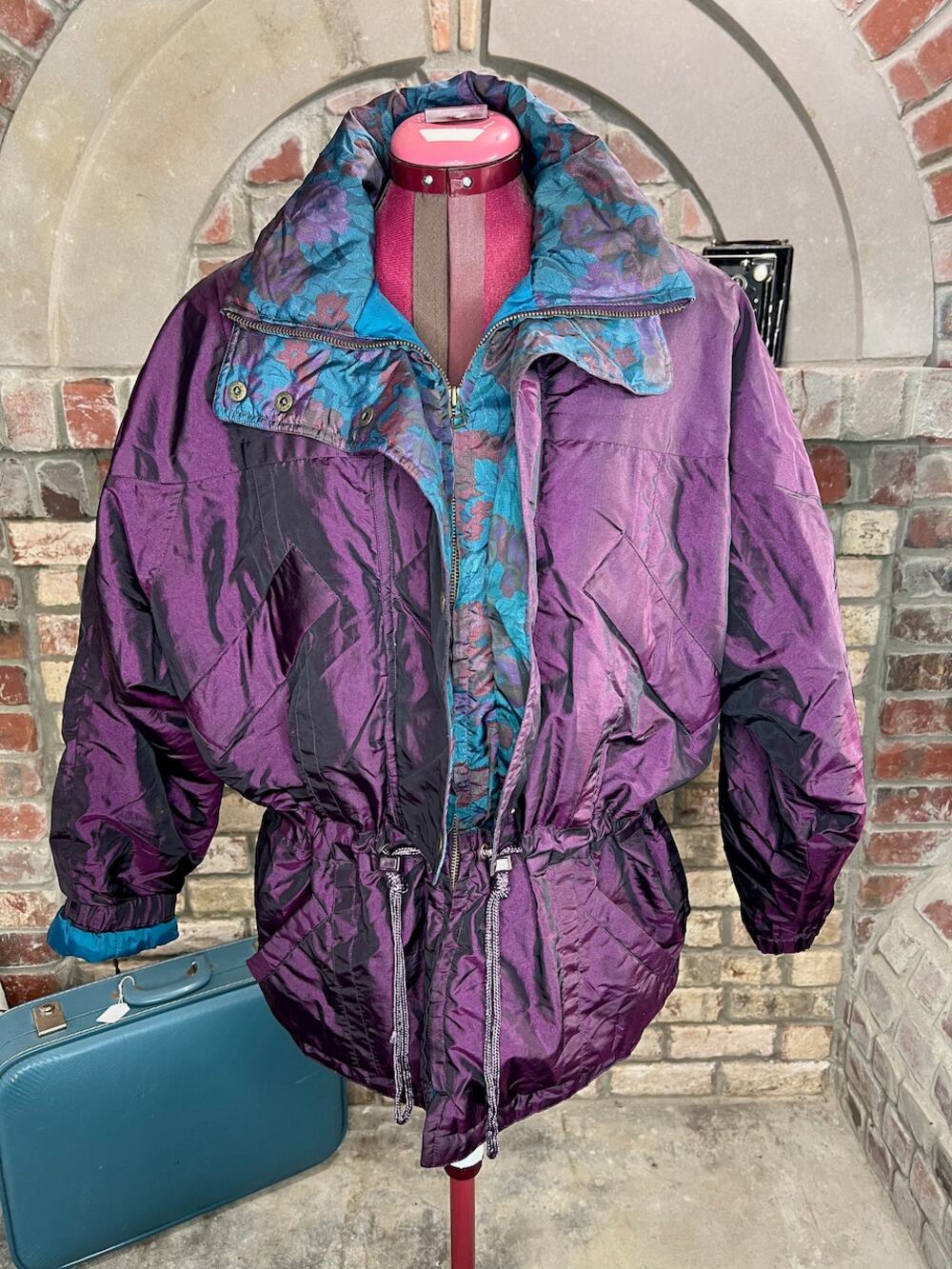 coat 1980s purple teal batwing